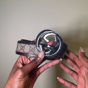 Damaged * send offer Gucci Double G Silver Logo Buckle Canvas/leather